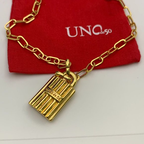 UNO de 50 MAGIC KEY NECKLACE Gold links padlock carabiner clasp - Picture 4 of 9